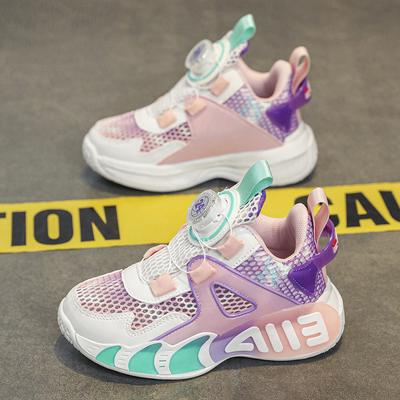 Classmate 2025 Summer Single Net Sports Shoes Girls Hollow Breathable Fashion Middle and Older Children Rotating Buckle Running Shoes