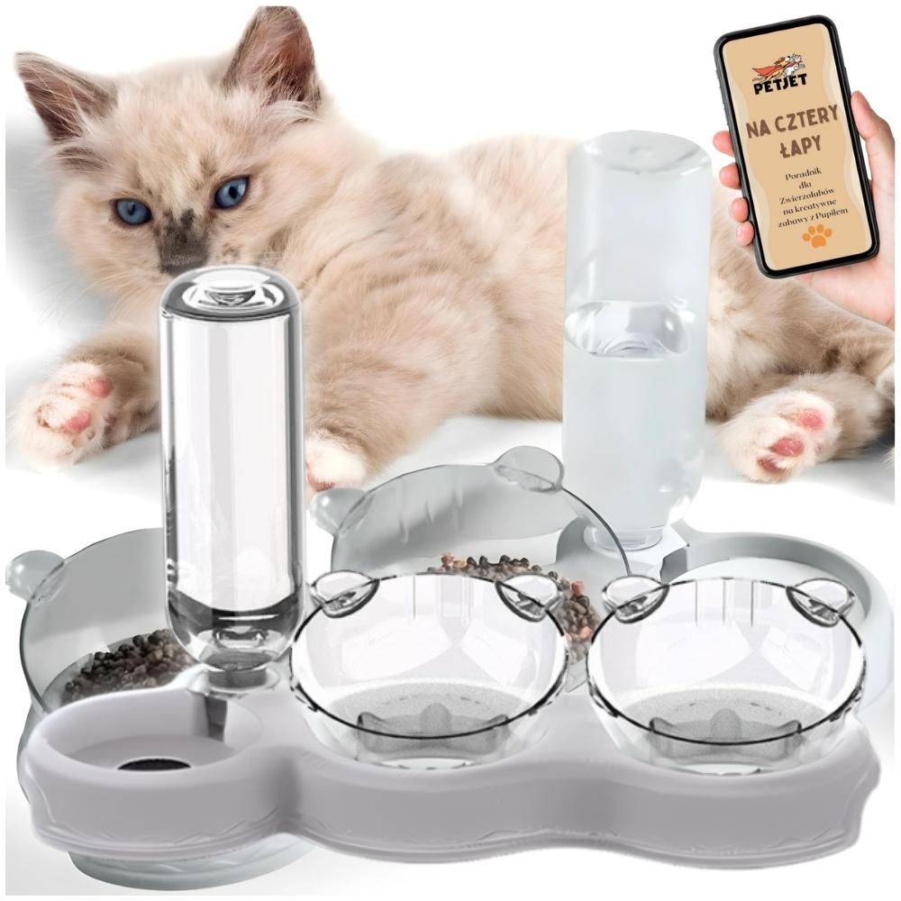 Triple Bowl for Cats and Dogs with a Water Dispenser and a Stand and a PetJet Water Fountain