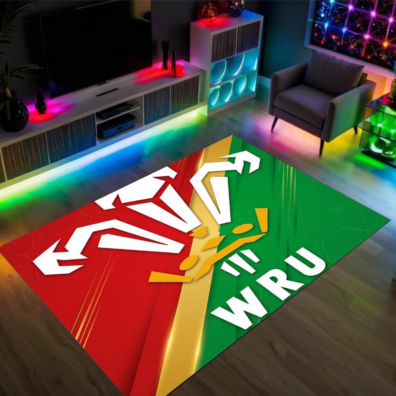 Wales Rugby Design Crystal Velvet Carpet Cozy Non?Slip Printed Rug For Bedroom Living Room Entrance
