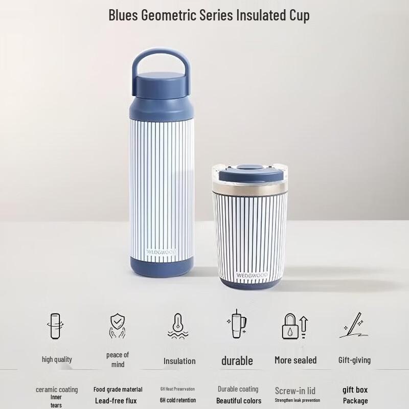 Wedgwood Blue Tone Geometric Sports Insulated Bottle
