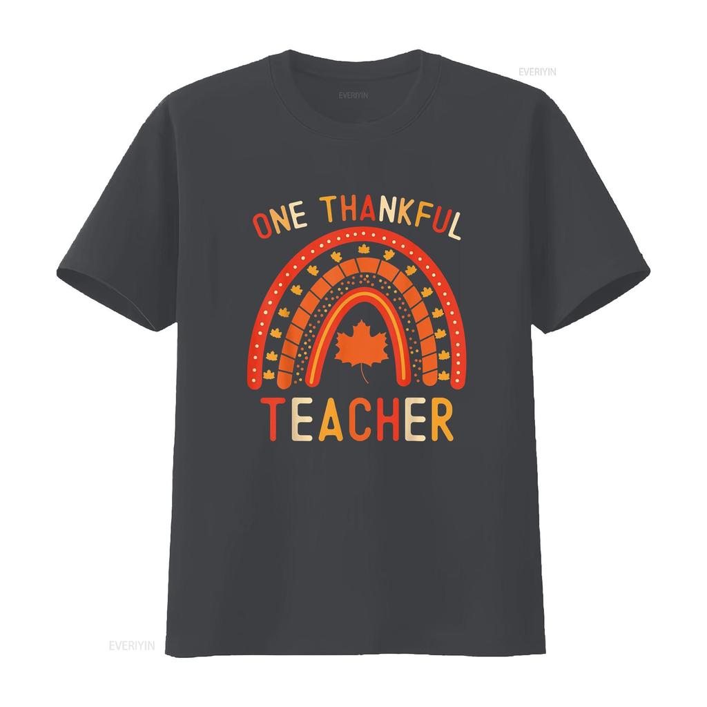 One Thankful Teacher Thanksgiving Rainbow Fall School T Shirt vintage Washed Slightly graphic Versatile fashion