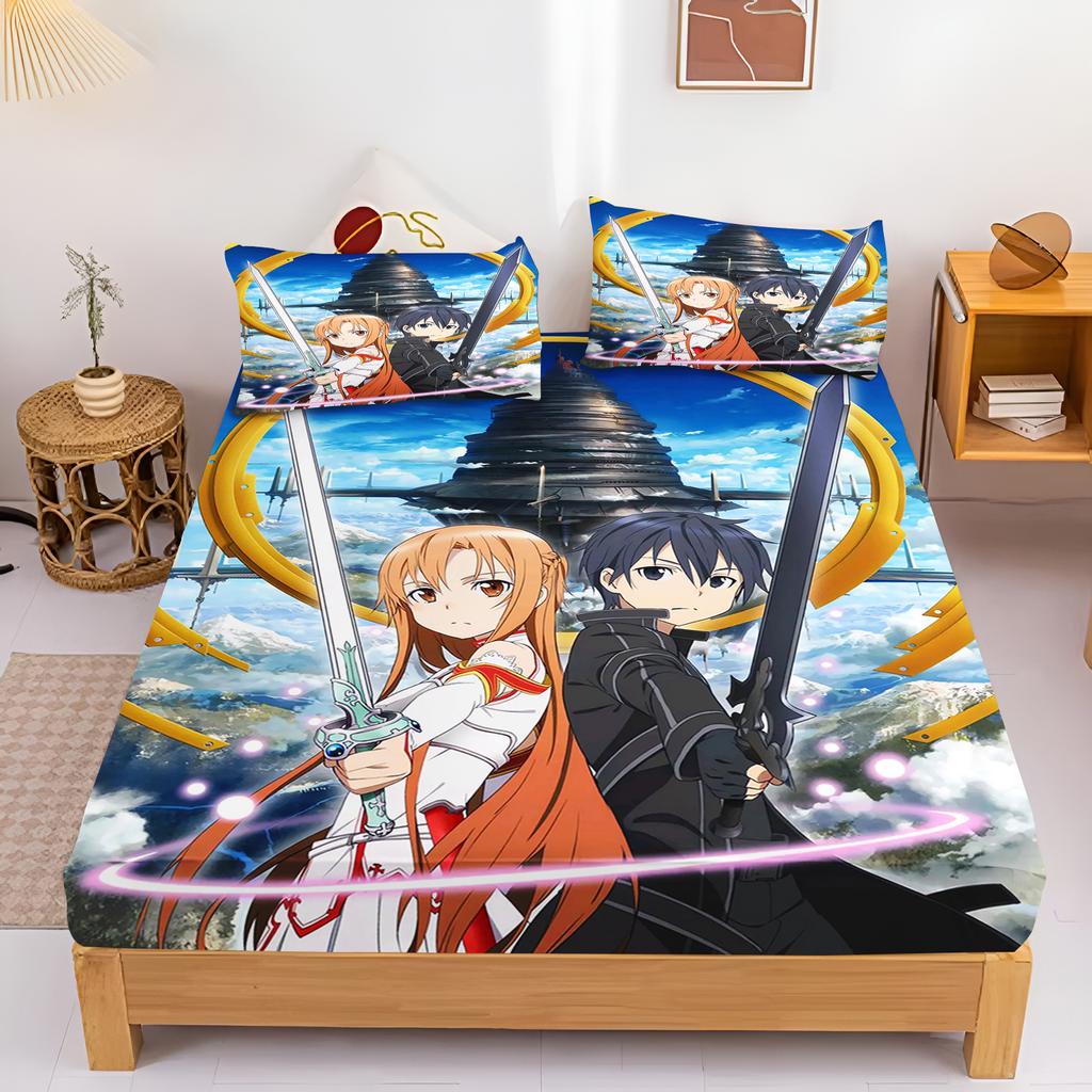 Anime Sword Art Online Fitted Sheet Printed Bedding Set Soft Microfiber Bed Linen Twin Full Queen King Size Anime Bedroom