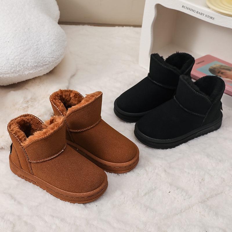 Winter Newest Children's Snow Boots Classic Black Brown Platform Shoes Girls Boys Thickened Velvet Warm Suede Boots I09162