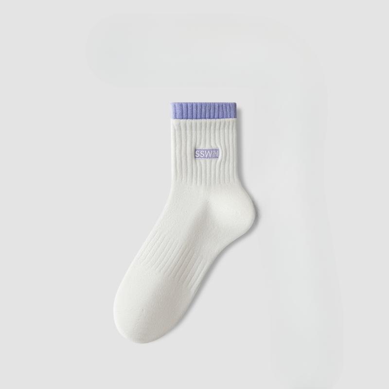 Female Spring and Autumn Leisure Running Pure Cotton Sweat Absorbing Deodorizing Pile Long Socks