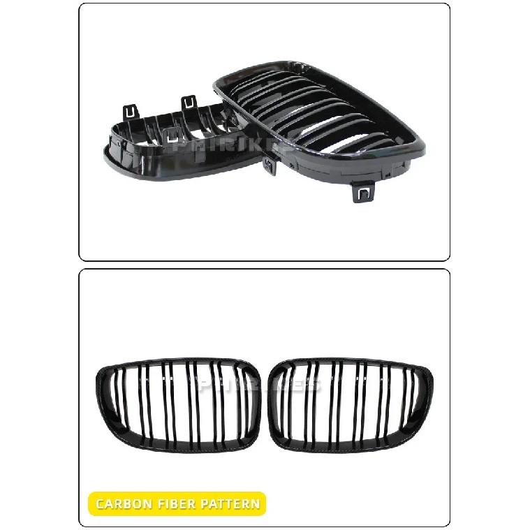 For BMW E81 E87 E82 E88 128I 130I 135I Selected 07-11 Car Glossy Black Grill Front Kidney Grille Dual Slats Double Line Grills