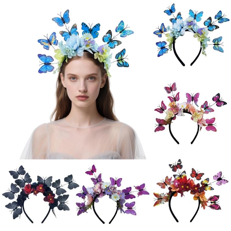 Life Like Flower Butterfly Hairban Hair Styling Accessory With Bendable Wire Great For Garden Parties and Galas Event