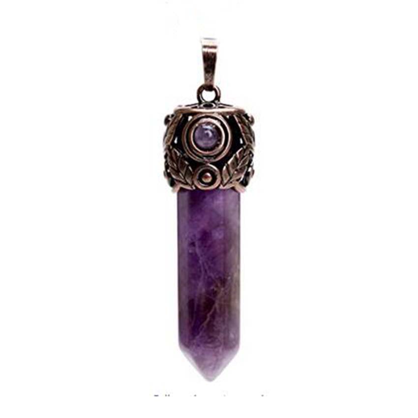 Retro Antique Brass Chakra Hexagonal Prism Natural Stone Quartz Crystal Stone Healing Pendulum Pendant Jewelry For Women Men