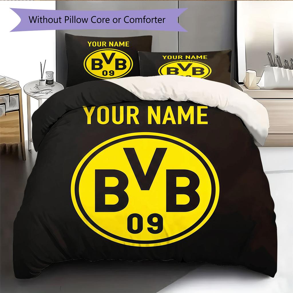 Custom Name,Borussia Dortmund Pattern Bedding Home Decoration Birthday Gift ( 1 Duvet Cover + 2 Pillowcase, Without Core),fan Merchandise.