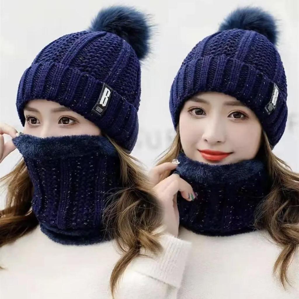 Women's Winter Ear Protection Knitted Wool Hat - Velvet Thickened for Cycling