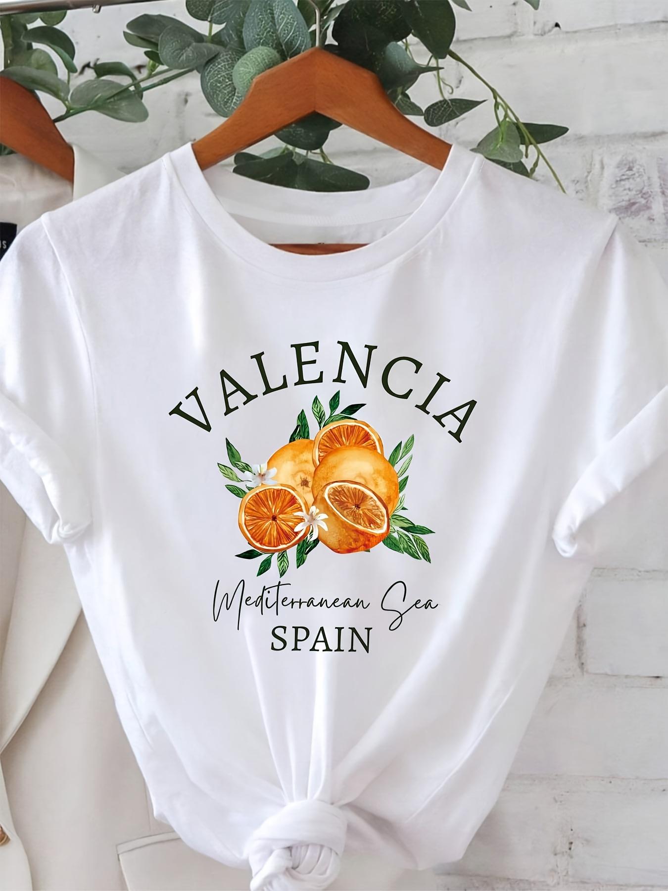 

Graphic Tshirt Summer Graphic Print Tshirt VALENCIA Spain Short Sleeve Crew Neck Casual Top Womens Clothing for Spring S