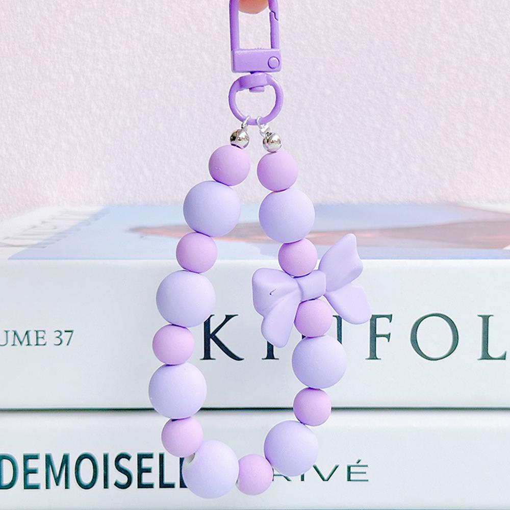 

Pink Pearl Bow Keychain Beaded Pendant Anti-Lost Rope Mobile Phone Chain Earphone Bag Car Keychain Backpack Accessory фіолетовий