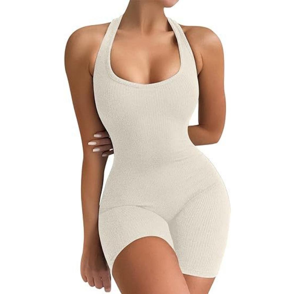 Dam Natrelax Sexig Body Tanga Ärmlös Halter Racerrygg Höghalsad Tanktoppar Bodysuits för Utgång
