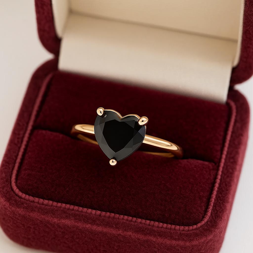 Heart Black Onyx Gold Plated Ring for Women – Bold Elegant Jewelry