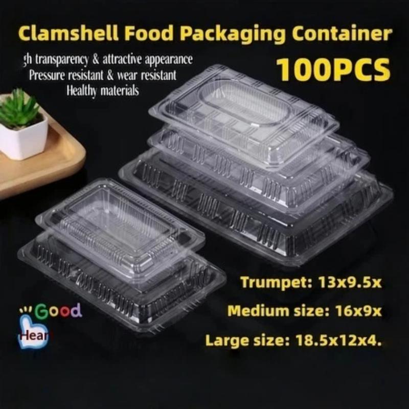 100Pcs Disposable Packaging Box Tight Seal Crush Resistant Transparent Food Container One-Time Packaging Box