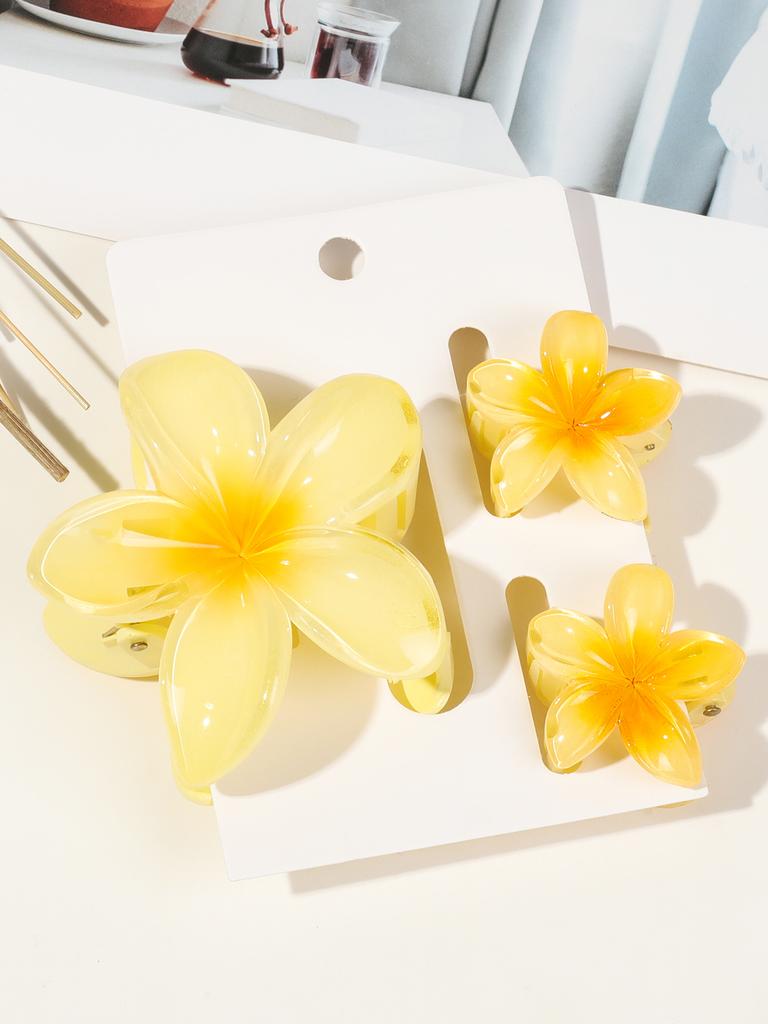 3 Pcs Hawaiian Hair Claw Clip for Women,Flower Marble Vein Hairpin Barrette Summer Vacation Beach Cute Fashion Hair Accessories