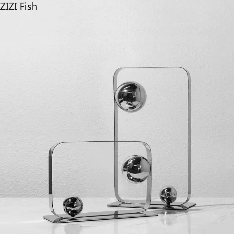 Rectangular Metal Frame Suspension Ball Geometric Artwork Ornaments Desk Decoration Golden/silver Abstract Crafts Modern Decor