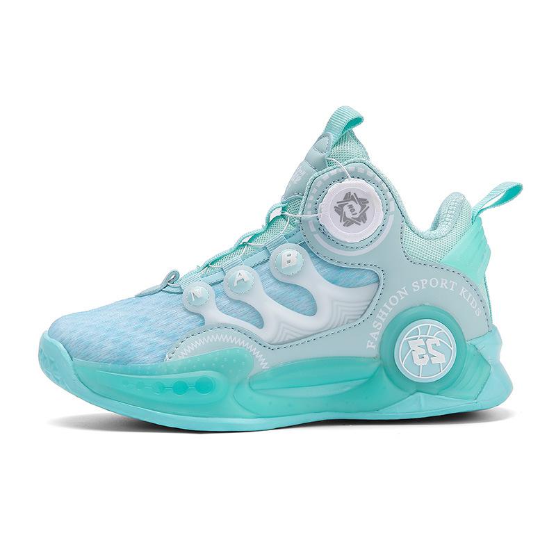 2025 Autumn and Winter New Boys Practical Training Children's Basketball Shoes Sports Shoes Medium and Older Children's Rotating Buckle Breathable Sne