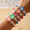 Bohemian Colorful Flower Starfish Charm Bracelets For Women Pink Red Blue Flowers Soft Clay Pottery Beaded Bangles Beach Jewelry