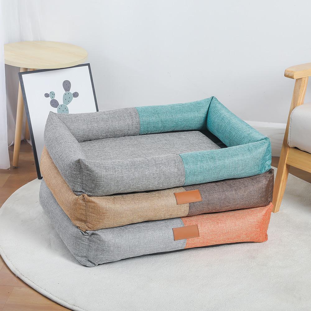 Splice Sponge Pet Mat Linen Fabric Dog Bed with Zipper Detachable and Washable Dog Bed Comfortable, Breathable and Cool Dog Mat