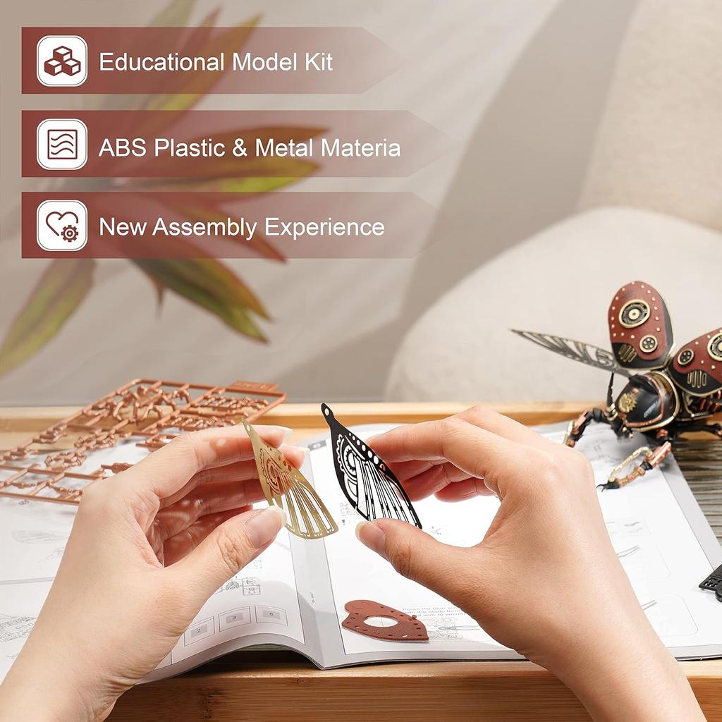 Gift for Teen Boys/Men/Hobbyist, Birthday Gift Idea, ROBOTIME MI01 Plastic Model Kit, 156 Pieces Mechanical 3D Puzzles, Rhinoceros Beetle Model