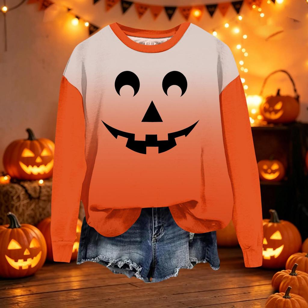 Women's Casual Loose Fit Long Sleeve Halloween Print Sweatshirt Pullover