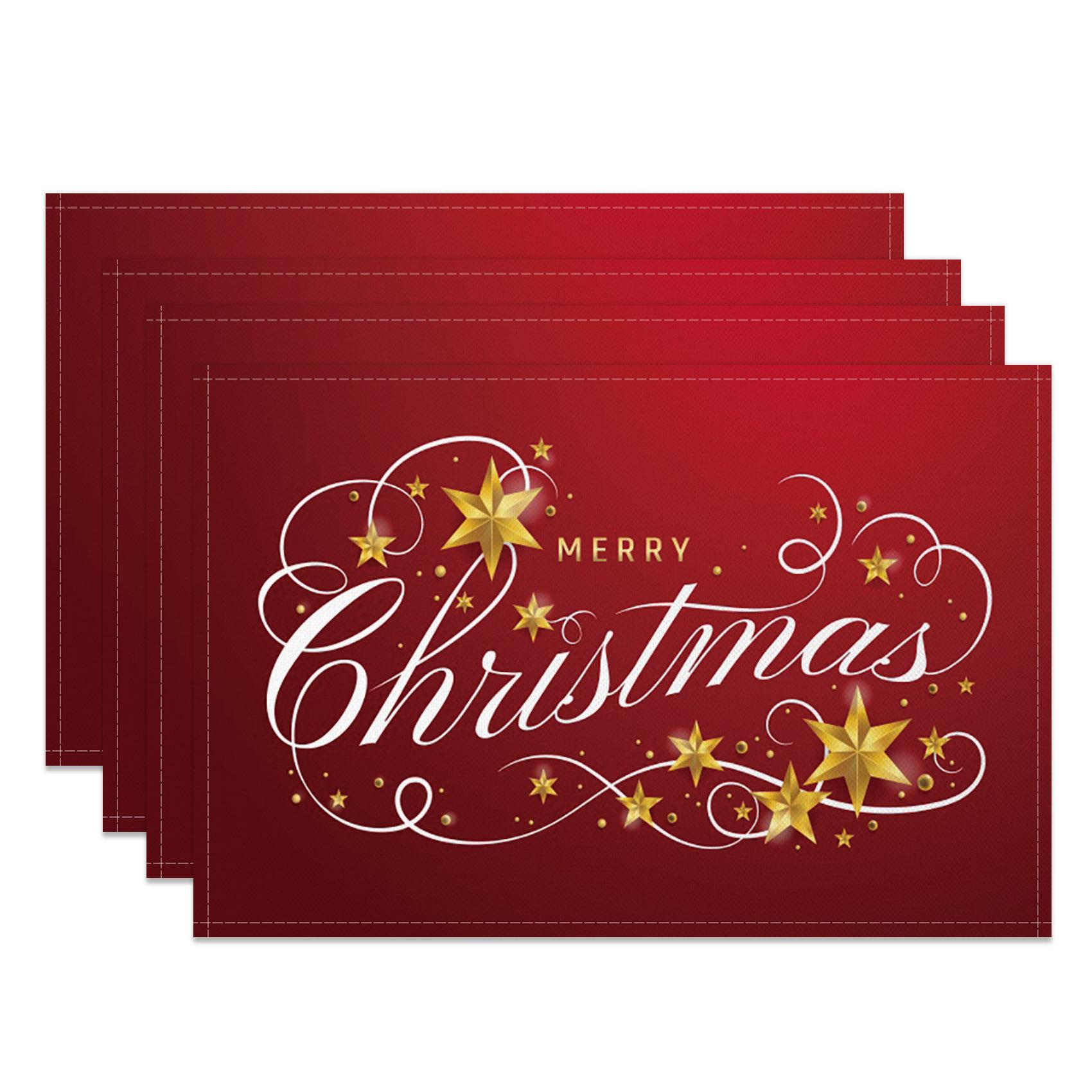 Christmas Placemats Santa Reindeer Sleigh Snowflakes Print Merry Christmas Festive Linen Dining Mats Western Table Holiday Decor 4pc 30x45cm
