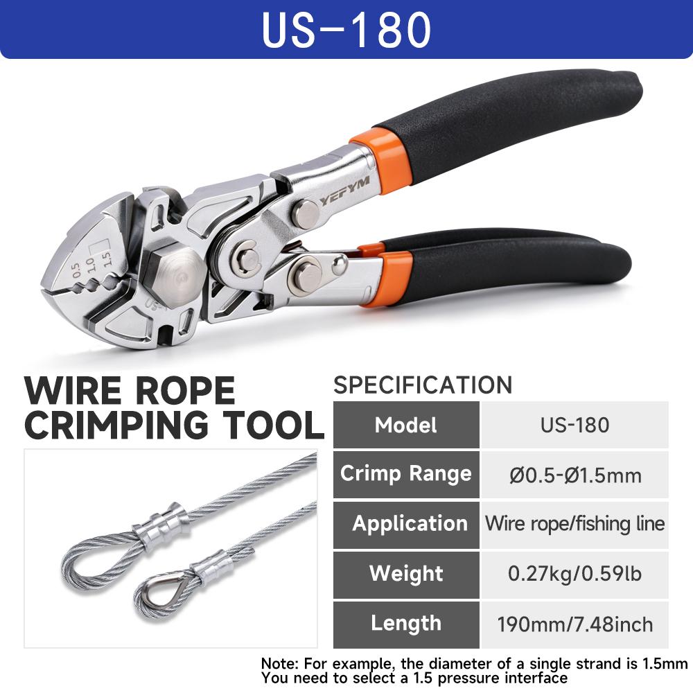 Mini Wire Rope Crimping Cutting Tool US-180 Crimper for Fishing Lines and Aluminum Crimping Loop Sleeves 7.48 inch Pliers