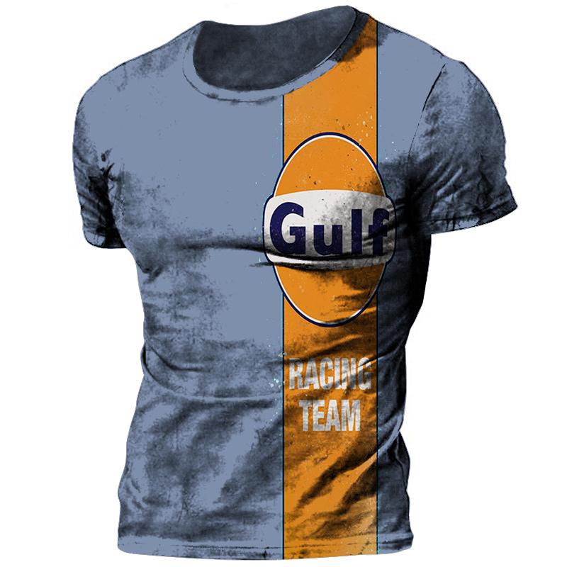 

Мужские футболки с 3D принтом, винтажная байкерская футболка Gulf Oil, летние повседневные топы с короткими рукавами в стиле ретро, ​​футболки, женская крутая одежда, топ