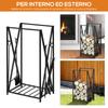 Internal and External Steel Tool Rack with 4 Tools, Wood Door for Stove with Tool Holder, Shovel, Brush and Pliers, 46x30x76cm, Black