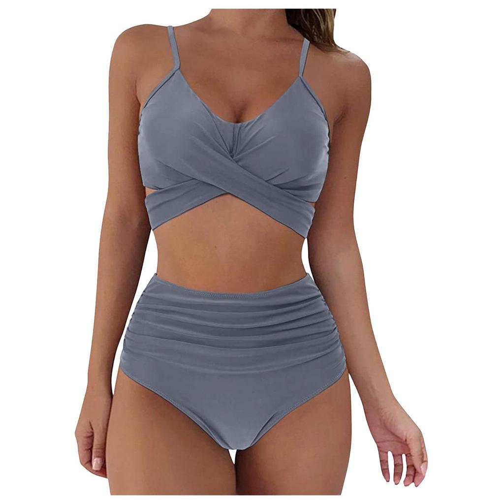 Women Sexy Soild Print Bikini Set Push Up Bathing Swimwear High Waist Swimsuit