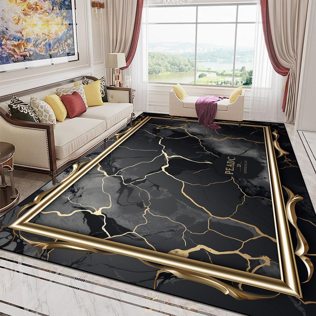 Luxury Style Golden Large Size Carpet Living Room European Decoration Sofa Area Rugs for Bedroom Washable Entrance Mats Non-slip