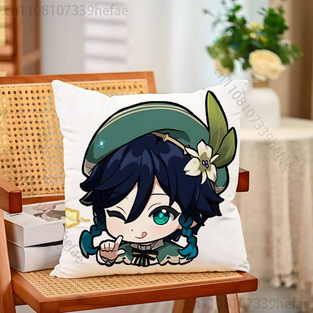 genshin impact venti Funny Pillow Case Antidustmite Pillowcase Invisible Zipper Silky Short Plush Sofa Cushion Cover