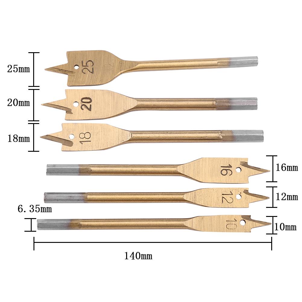 6 buc Burghie plate tip spatulă din oțel cu conținut ridicat de carbon pentru prelucrarea lemnului, scule de găurit plate 10-25MM