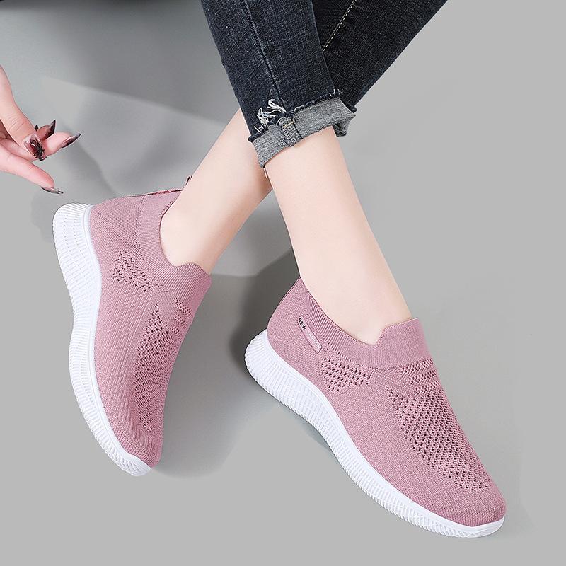 2025 summer new socks one pedal casual breathable women's shoes flying woven walking shoes mother shoes large size shoes