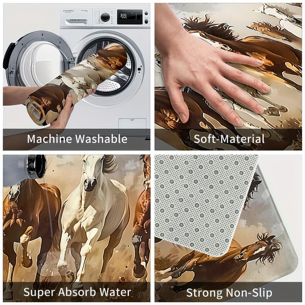 1 Stück Anti-Ermüdungs-Küchenteppiche, mit Pferdemotiv, wasserdicht, rutschfest, dick gepolstert, robuste, bequeme Stehmatte für die Küche