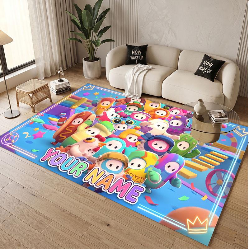 Custom Name Text Crystal Velvet Rug,Fall Guys Soft Plush Decorative Non Slip Floor Carpet