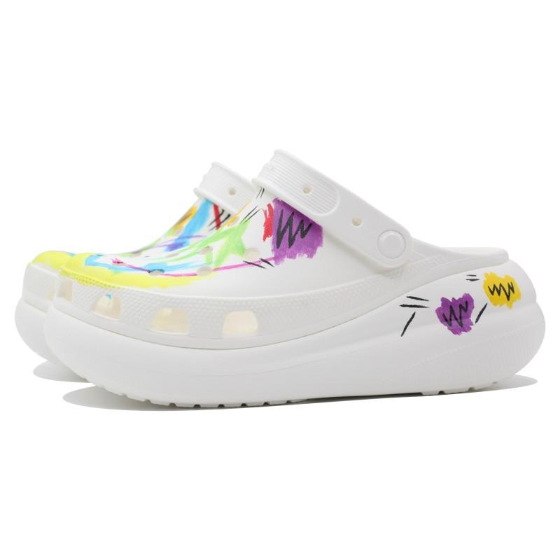 Crocs Crush Clog Dopamine Graffiti EVA Puff Niche Versatile Hole Shoes Unisex Yellow and White