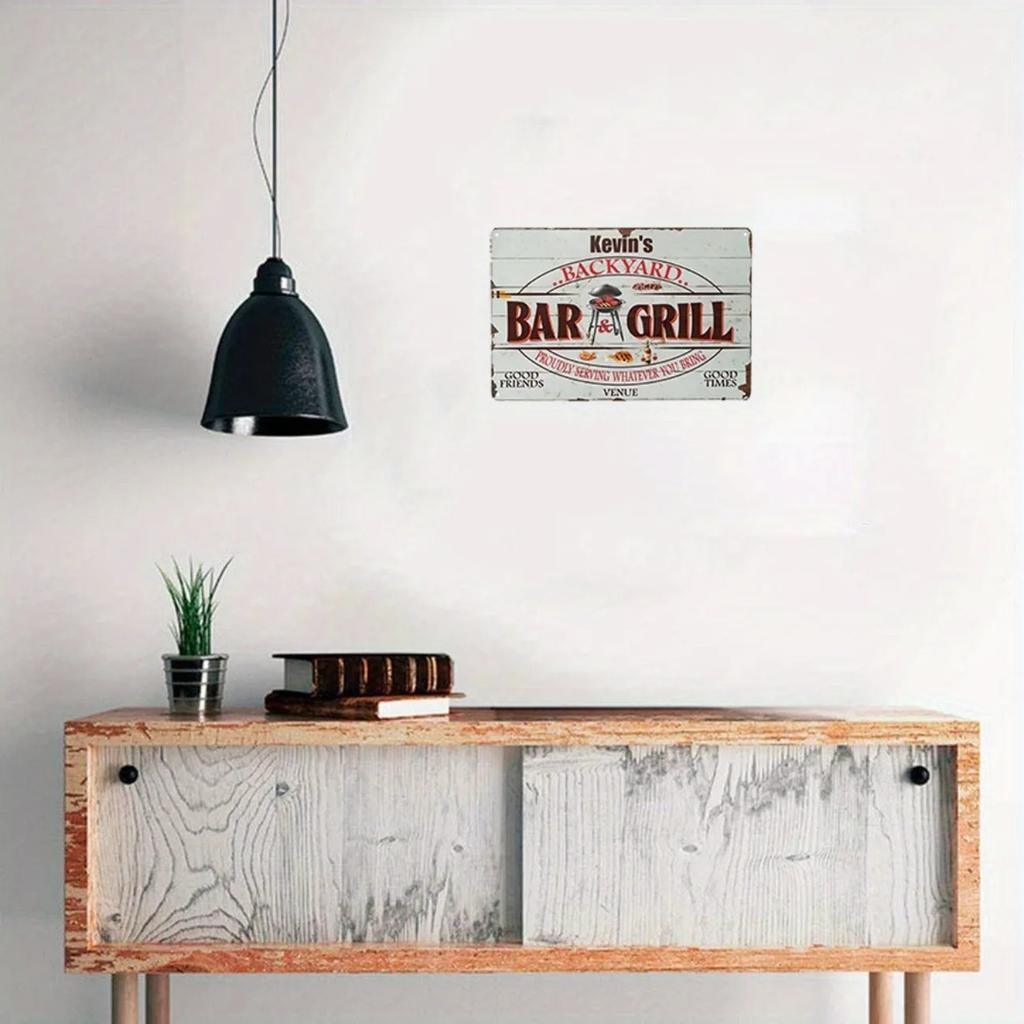 1pc Rustic Backyard BBQ Grill Aluminum Sign Custom Personalized Name Outdoor Decor Gift for Grill Lovers