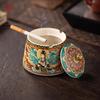 Retro Ceramic Ashtray Round Home Office Ashtray with Cover Anti-ash Flying Living Room Decorative Ornaments Home Ashtray