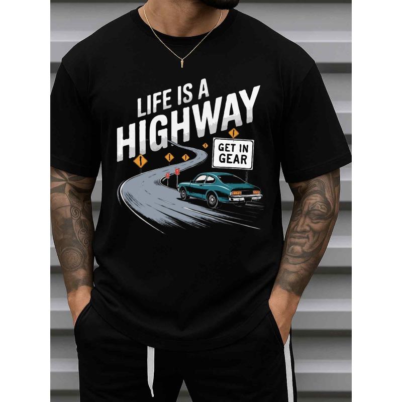 

European sizes Life s Highway Gear Men s Black T-Shirt with Back Garage Print - Urban Streetwear Style Short Sleeve Round Neck Casual Shirt 4XL чорний