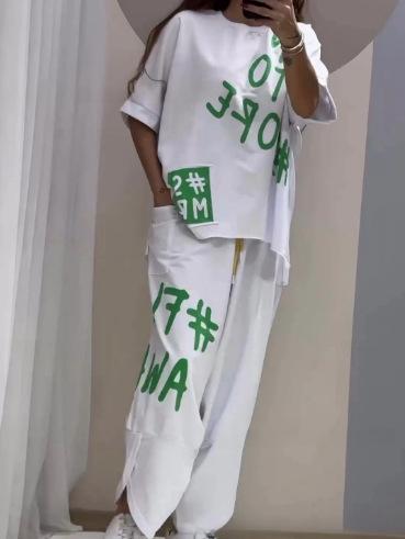 2024 Europe, America Amazon Independent Station INS Hot Sale Letter Printing Leisure Sports Women s Suit Cross-border Europe, America S белый