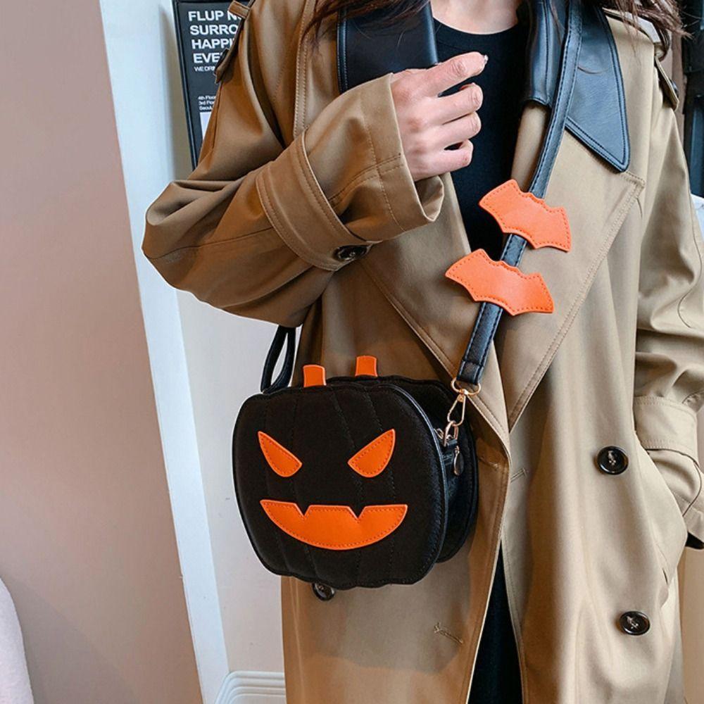 Funny Halloween Pumpkin Bag PU Leather Square Crossbody Bag Novelty Pumpkin Shoulder Bag  Halloween
