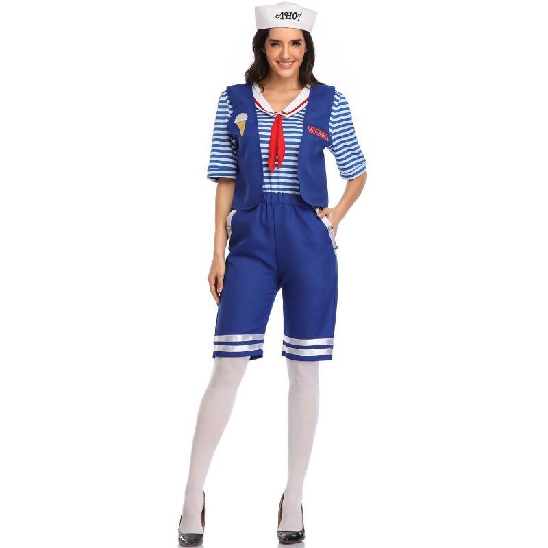 M-XL Stranger Things Stranger Things 3 Ice Cream Clerk Navy Uniform Cosplay Uniform Costume