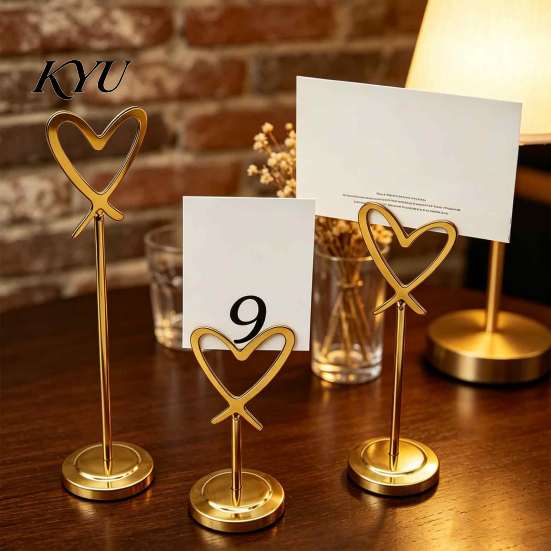 Table Number Stands Hollow Heart Holder, Love Place Card Stand, Metal Memo Note Holder Clip for Photos, Food Signs, Notes, Weddings, Birthdays,