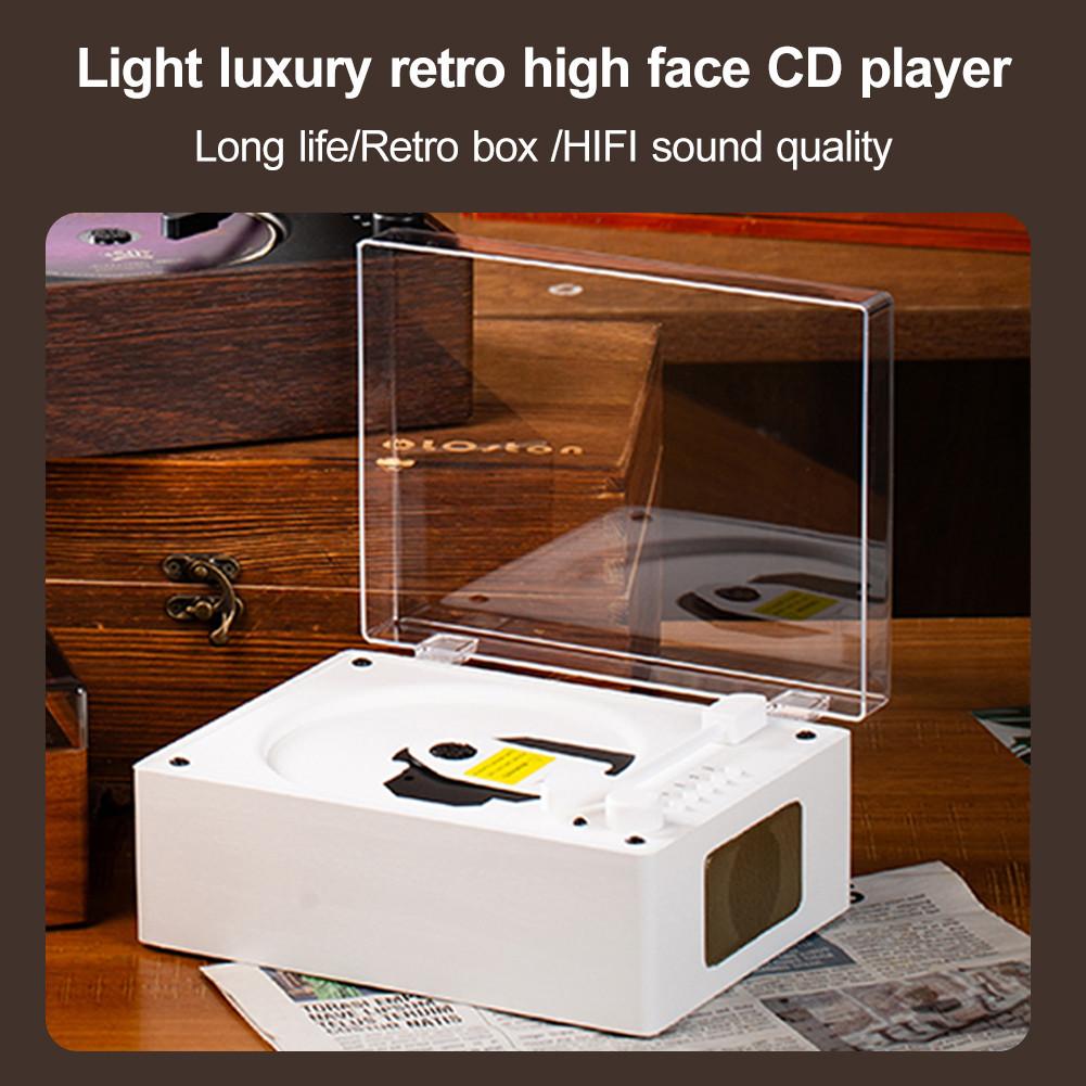 Light Luxury Retro CD Player Rechargeable Bluetooth-Compatible 5.0 Music Player Portable Desktop Speaker