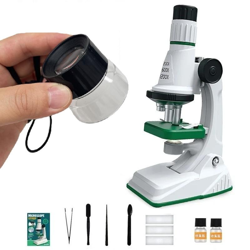 Kinder-Mikroskop-Set 200X-1200X Biologische Wissenschaft Stem-Spielzeug Schule Zuhause Pädagogisch 10X Taschenlupe Tragbares Mikroskop