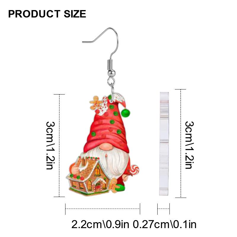 2D Flat 4-Pairs Cute Christmas Candy House Gnome Acrylic Dangle Earrings Festive Party Jewelry, Perfect Holiday Gift for Women