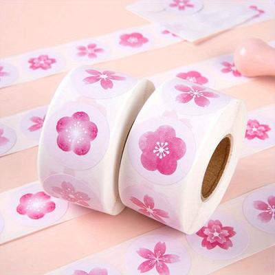 1roll/500pcs Cherry Blossom Round Seal Roll Stickers Adhesive Flower Decor Journal Gifts Reward Labels Wedding Sticker DIY Craft