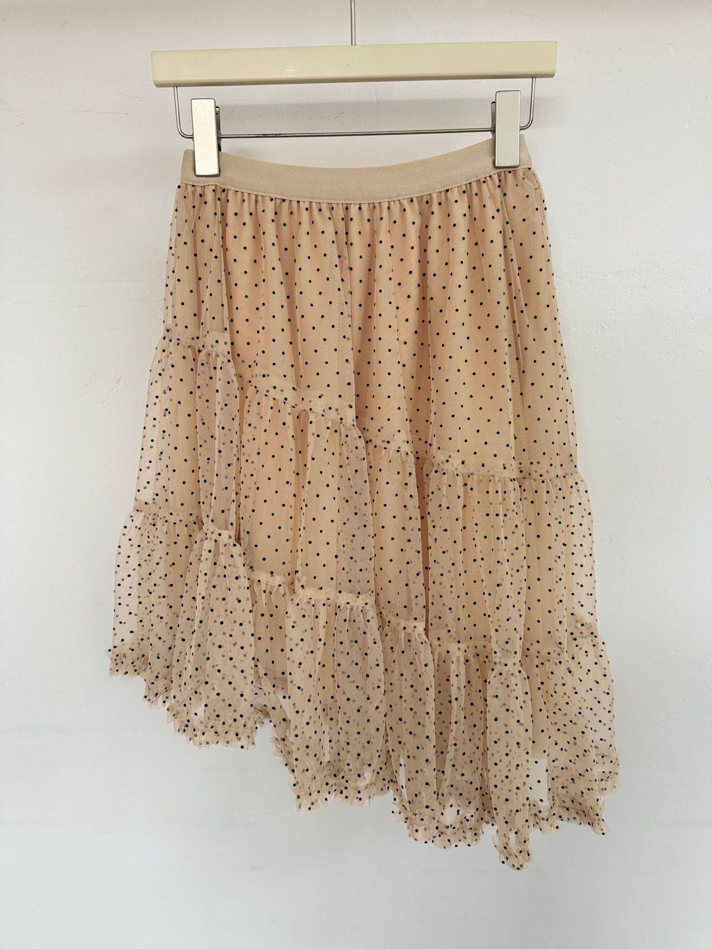 European Patchwork Polka Dot Midi Skirt with Ruffle Cake Design One Size хаки