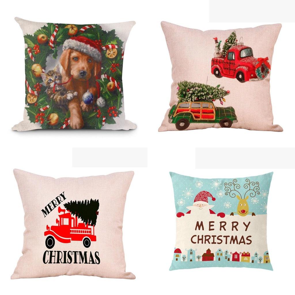 Luxurious 18'' Xmas Cotton Pillow Case Linen Cushion Cover For Merry Christmas Home Decoration